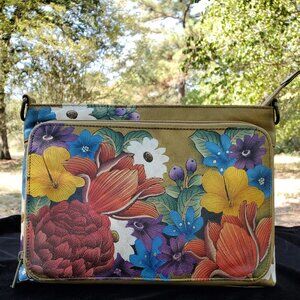 Anuschka Hand Painted Leather Handbag/Purse w/ Flowers